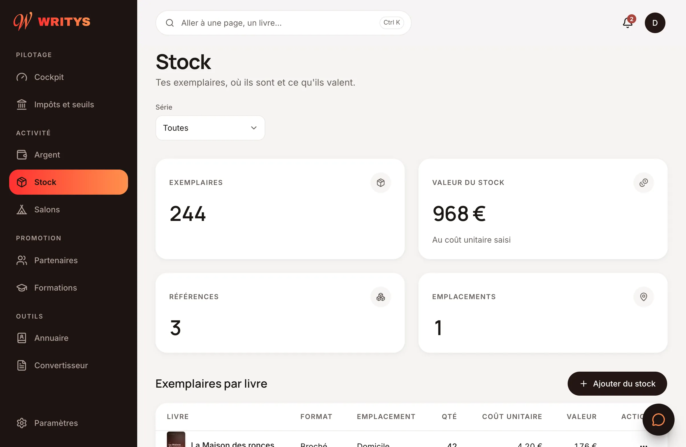 Écran Stock de Writys